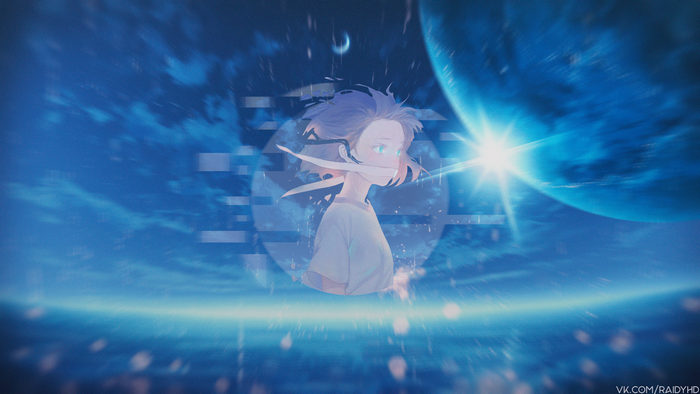 Anime girl in space with planets