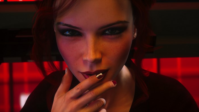 Woman with red hair and painted nails