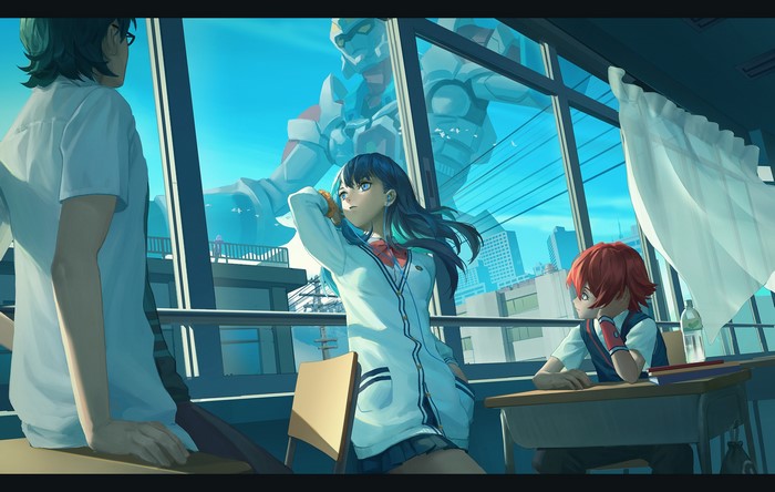 SSSS.GRIDMAN: Students observe a giant mech from a classroom