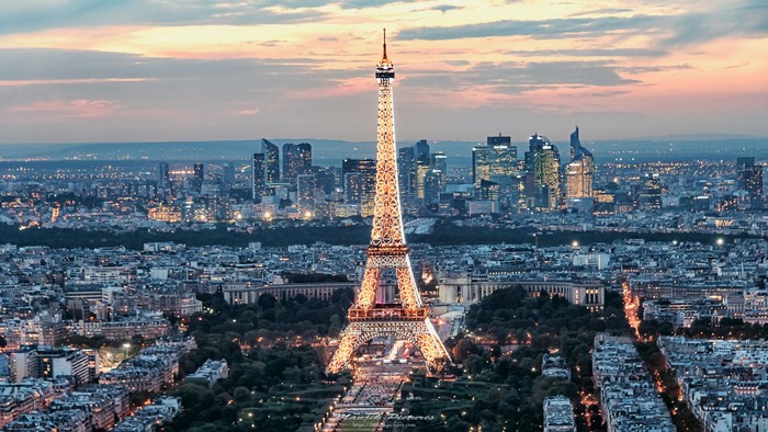 Eiffel Tower and Paris cityscape at dusk