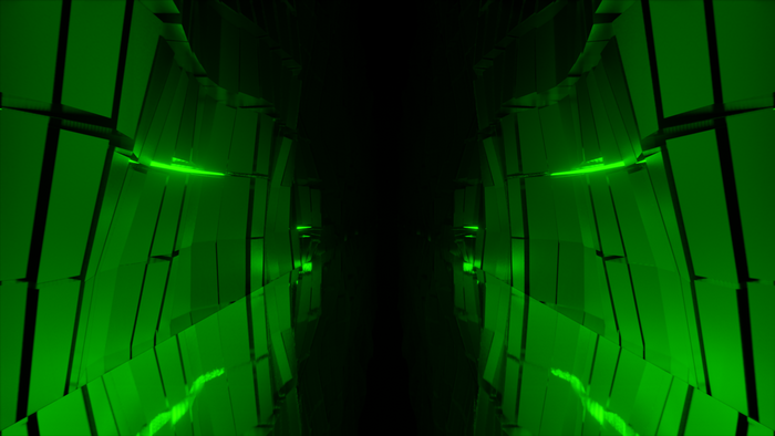 Abstract green tunnel with glowing lights