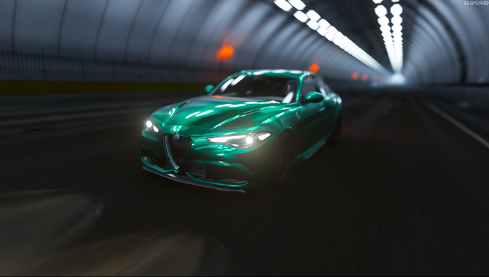 Green Alfa Romeo Giulia Quadrifoglio in Tunnel