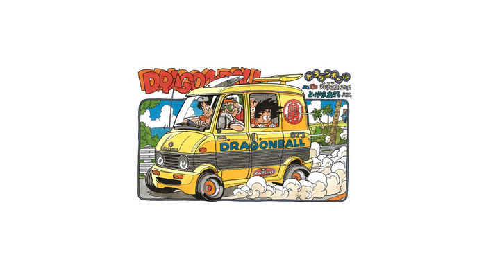 Goku and friends in a Dragon Ball van