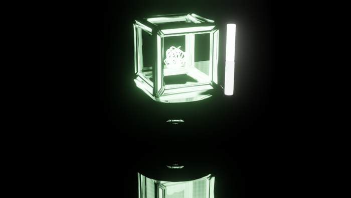 Abstract glowing cube with a cylindrical object