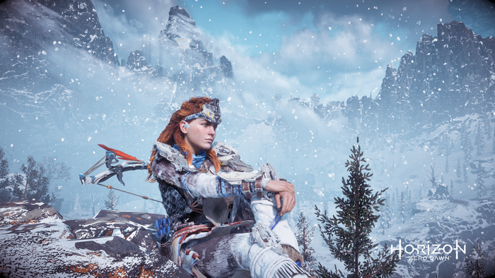 Aloy from Horizon Zero Dawn in a snowy landscape