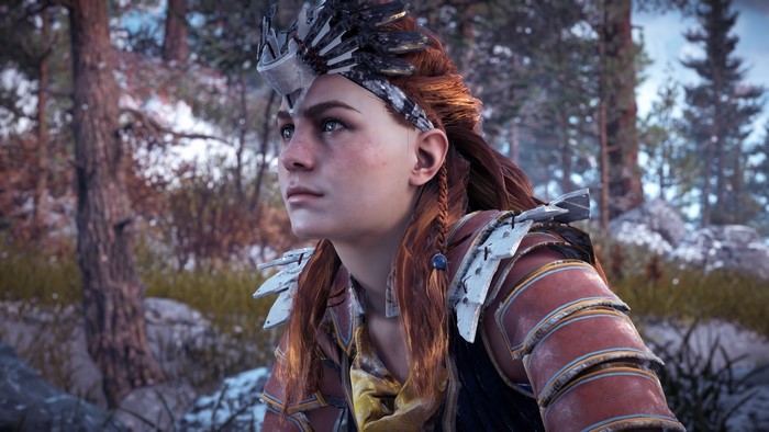 Aloy from Horizon Zero Dawn in a forest