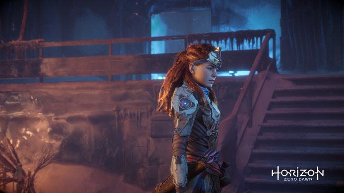 Aloy from Horizon Zero Dawn in a snowy environment