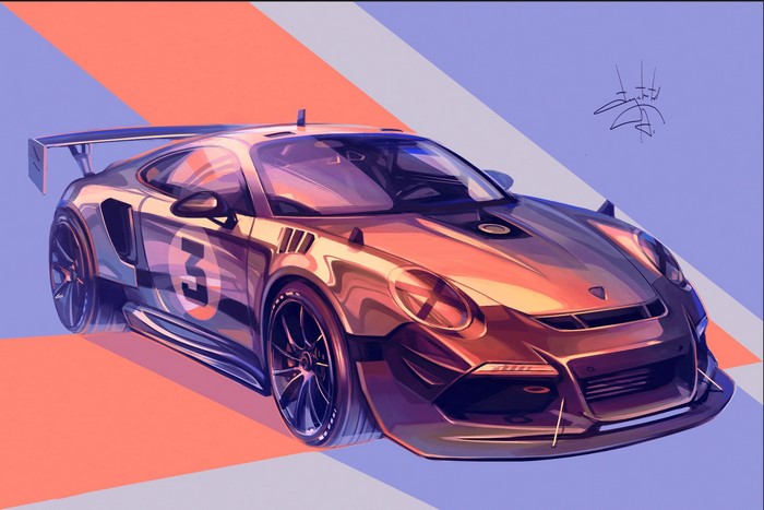 Porsche 911 sports car sketch by Aleksandr Sidelnikov
