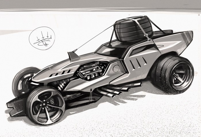 Monochrome concept car sketch by Aleksandr Sidelnikov