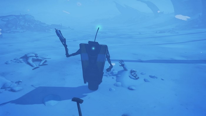 Claptrap from Borderlands 2 in a snowy landscape