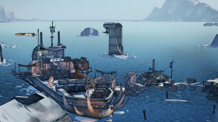 Borderlands 2 floating settlement in icy water