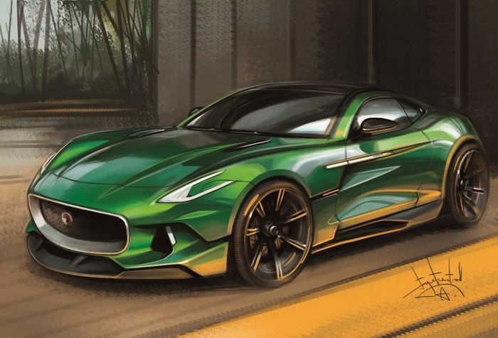 Green Jaguar sports car by Aleksandr Sidelnikov