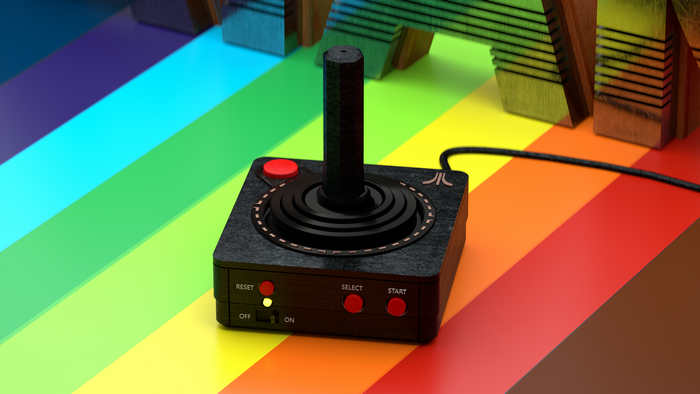 Atari Joystick on Rainbow Stripes