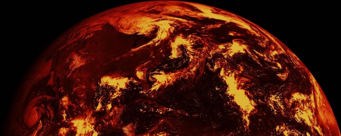 Planet in space with fiery clouds