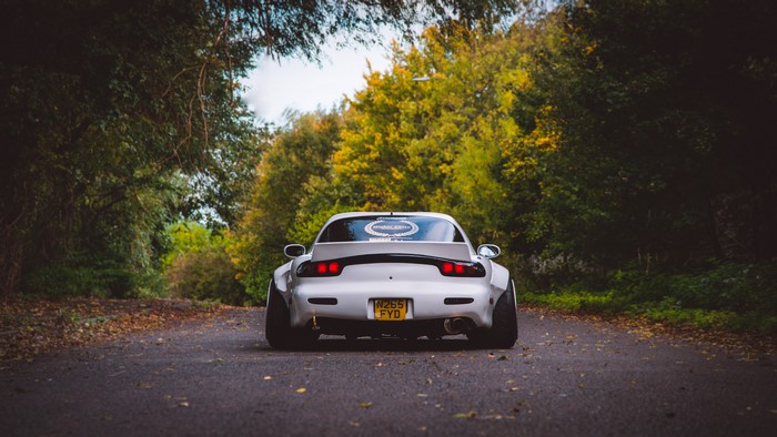 White Mazda RX-7 FD widebody JDM car rear view