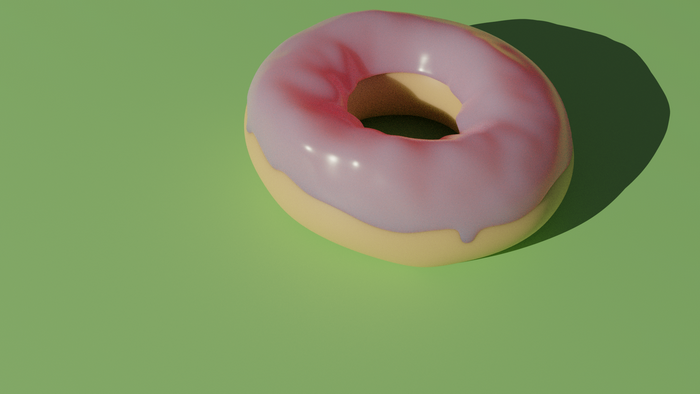 Pink and purple frosted donut on green background