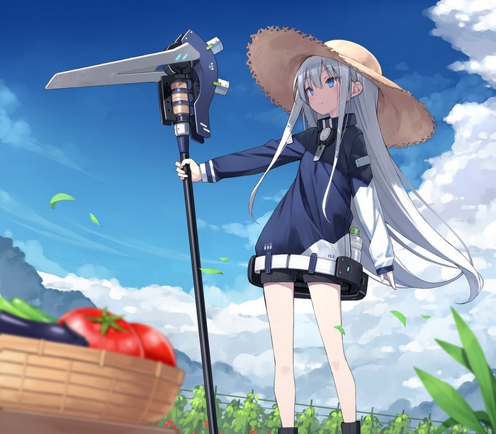 Anime girl with scythe in a field