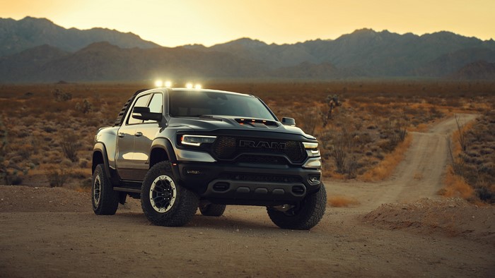 4K Dodge RAM TRX 1500 in desert landscape