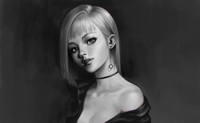 Monochrome portrait artwork of a woman