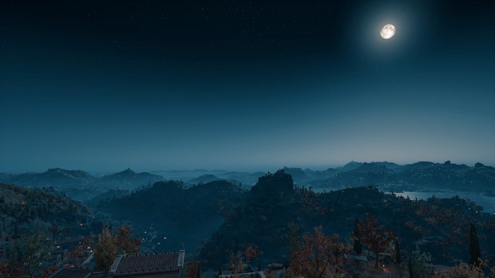 Assassin's Creed Odyssey landscape at night