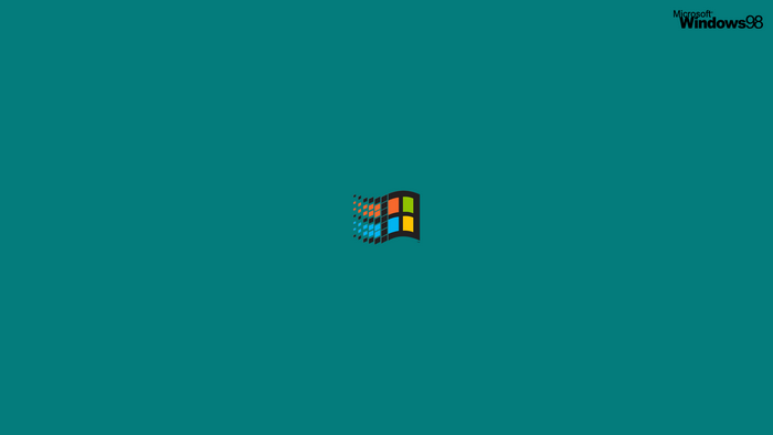 Microsoft Windows 98 logo on teal background