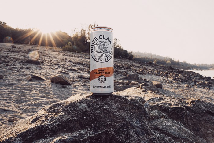 White Claw Hard Seltzer Ruby Grapefruit can at Collins Lake