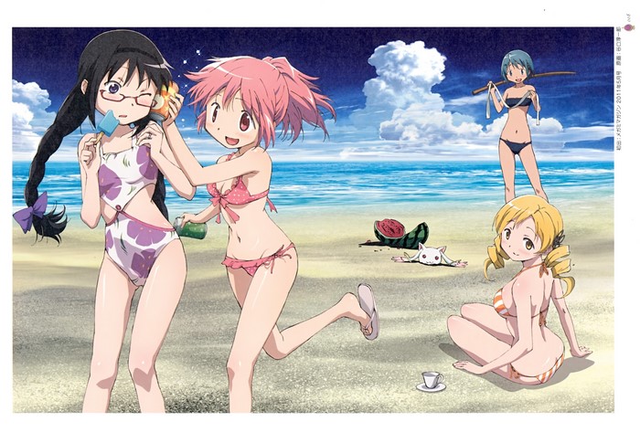 Mahou Shoujo Madoka Magica characters at the beach