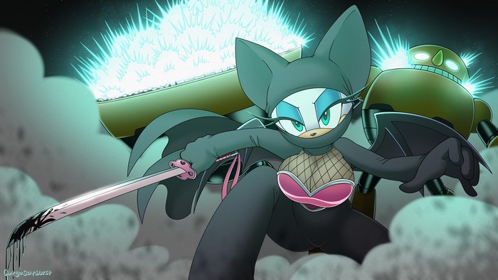 Rouge the Bat from Sonic the Hedgehog as a ninja with a katana