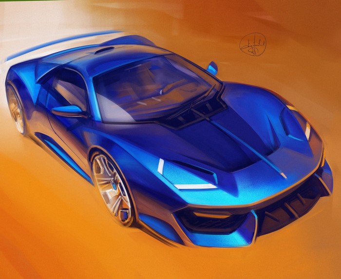 Blue sports car by Aleksandr Sidelnikov