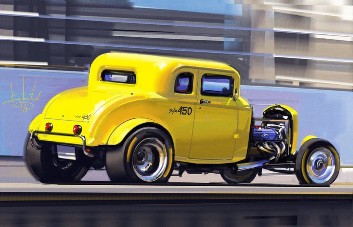 Yellow Hot Rod car by Aleksandr Sidelnikov
