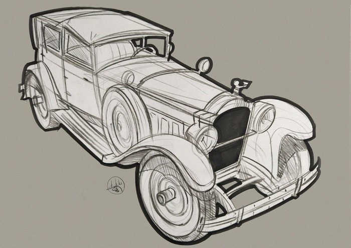 Sketch of a vintage car by Aleksandr Sidelnikov