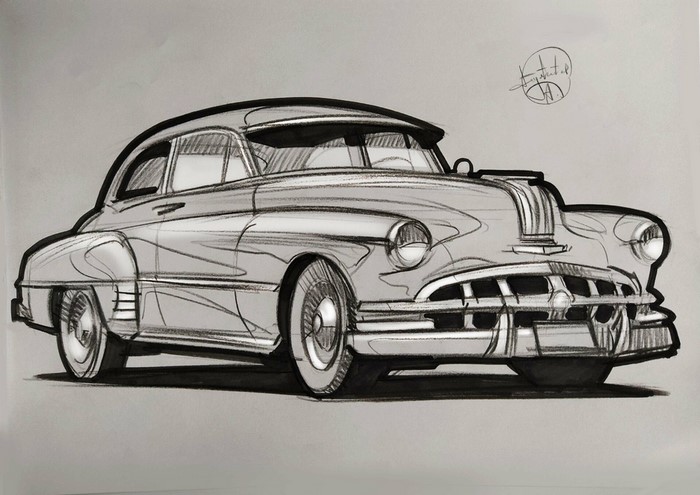 Sketch of a vintage Pontiac car by Aleksandr Sidelnikov