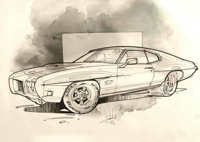 Sketch of a 1970 Pontiac GTO by Aleksandr Sidelnikov