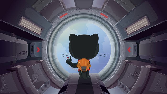Octocat from GitHub in a spaceship