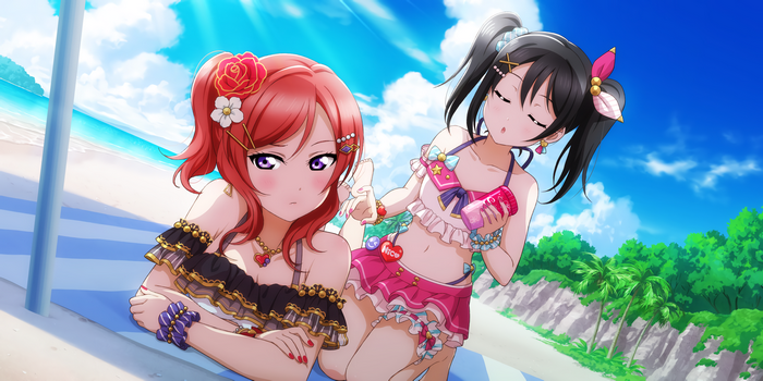 Nishikino Maki and Yazawa Nico from Love Live! on the beach