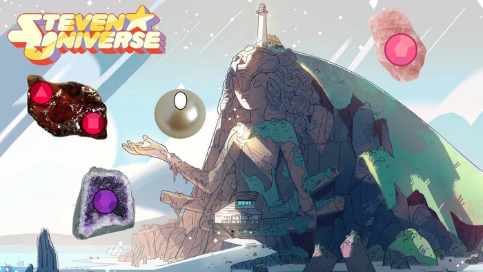 Steven Universe artwork with gems and statue