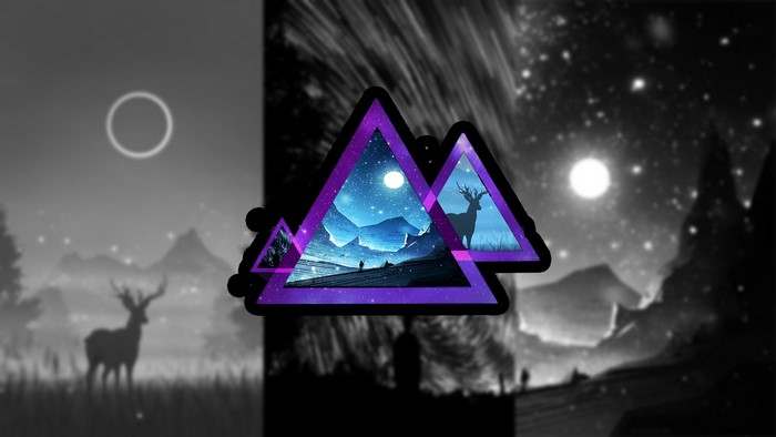 Deer and mountains with galaxy triangles