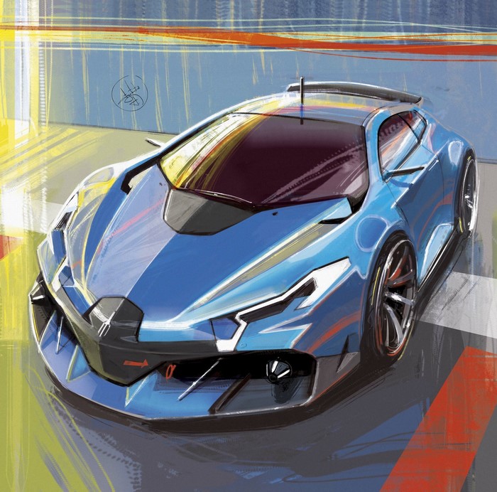 Bugatti Divo sports car sketch by Aleksandr Sidelnikov