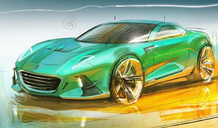 Green sports car sketch by Aleksandr Sidelnikov