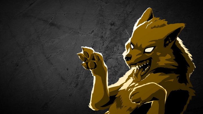 Stylized wolf with sharp teeth and glowing eyes