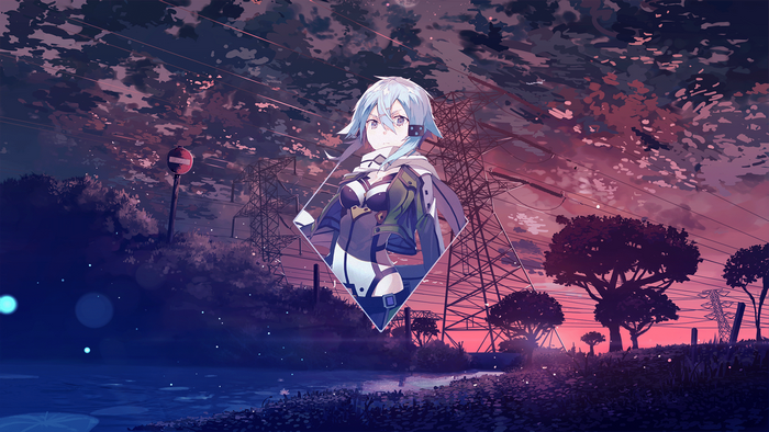 Sinon from Sword Art Online in a digital art landscape