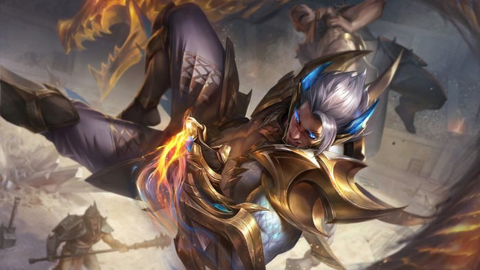 Sett from League of Legends with a Dragon