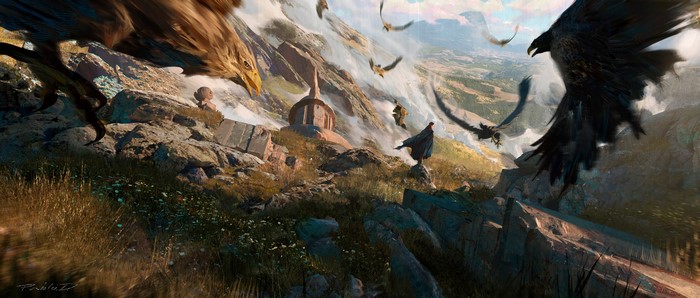 4K fantasy art of eagles and mountains