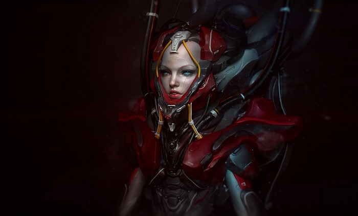 Artwork of a science fiction woman in armor