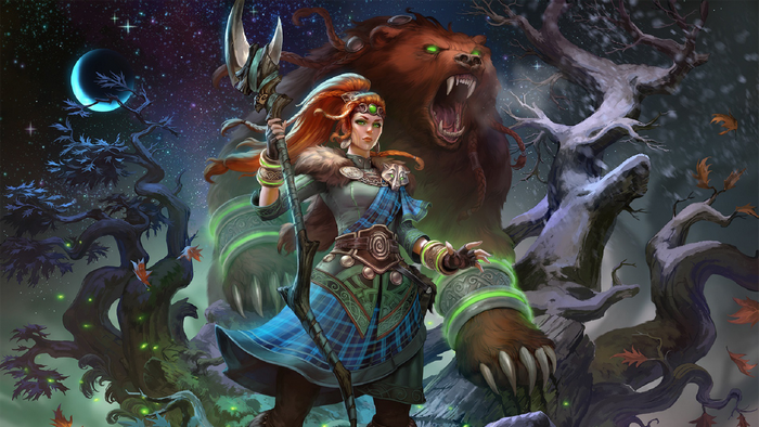 Arachne from Smite with a bear