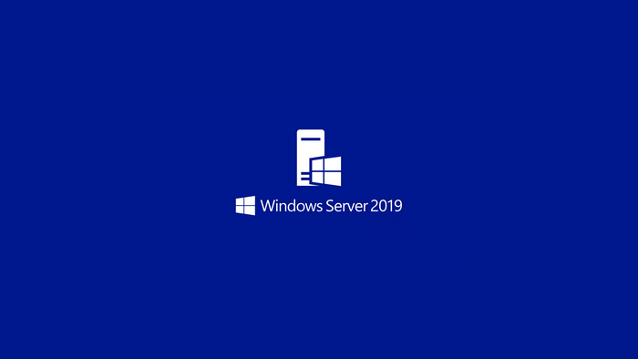 Windows Server 2019 logo on blue background
