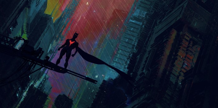 Batman Beyond in a futuristic city