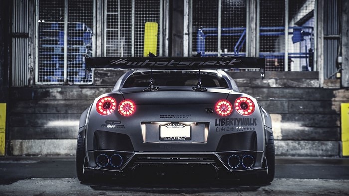 Nissan GT-R with Liberty Walk body kit and large spoiler