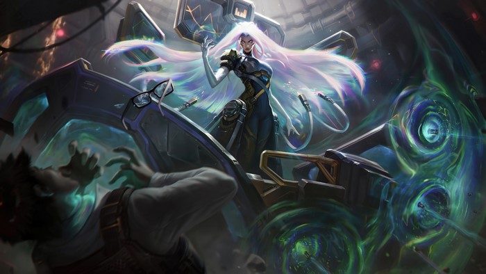 Sona from League of Legends in a laboratory
