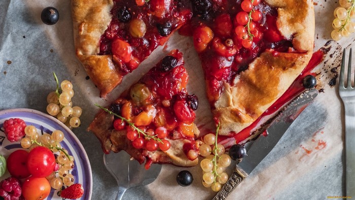 Fruit galette with berries and currants